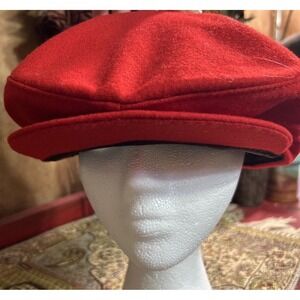 Vintage Pendleton Red Hat Wool Newsboy Cabbie Flat Driving Cap Size Large